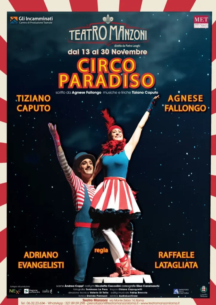 Agnese Fallongo e Tiziano Caputo a teatro con “Circo Paradiso” dal 13 al 30 Novembre